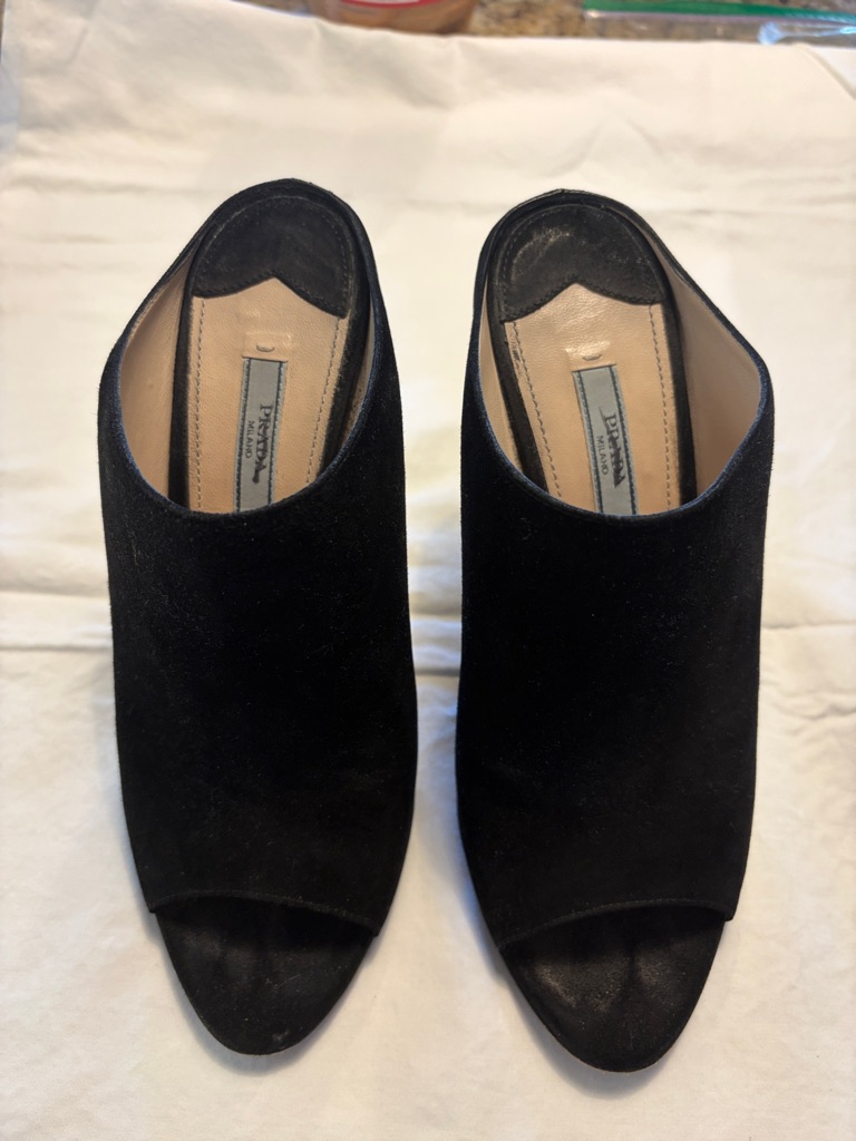 Prada Black Suede Open-Toe Mule